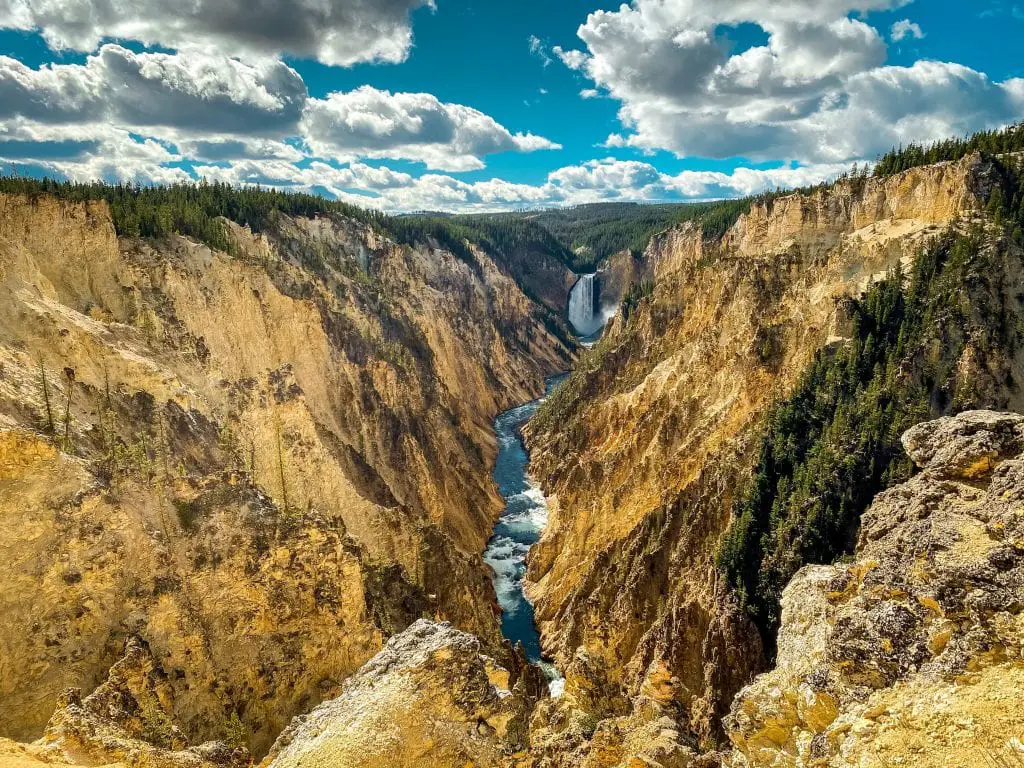 Waterfall at Artist Point in Yellowstone National Park