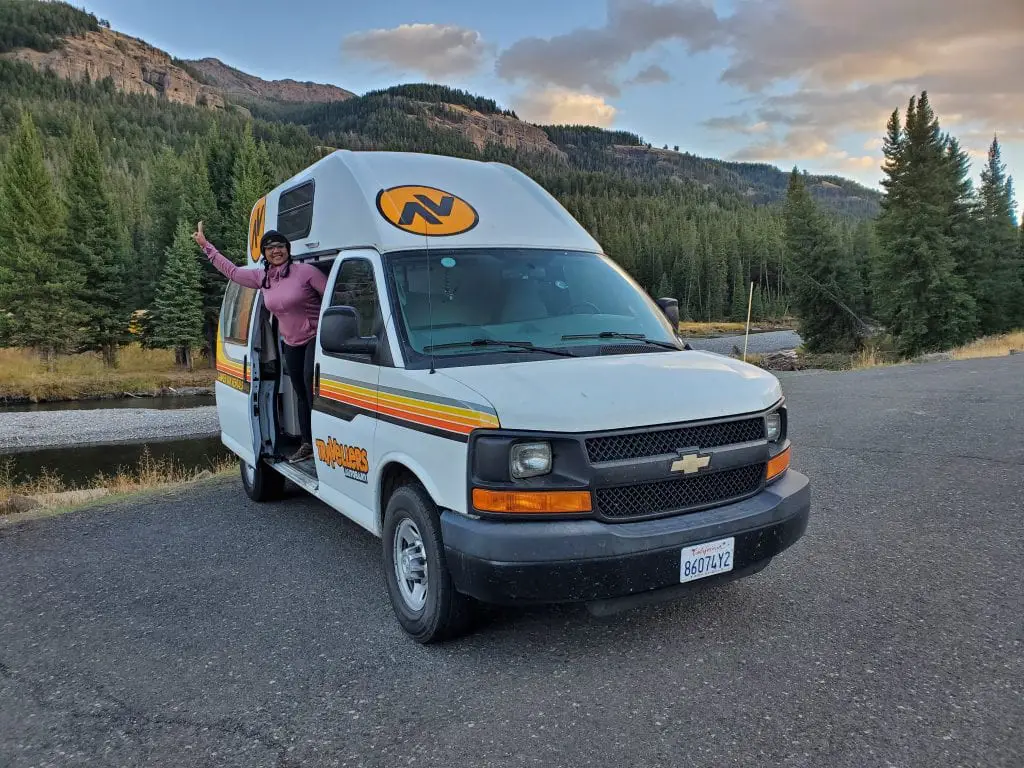 Parking our van in Lamar Valley in Yellowstone