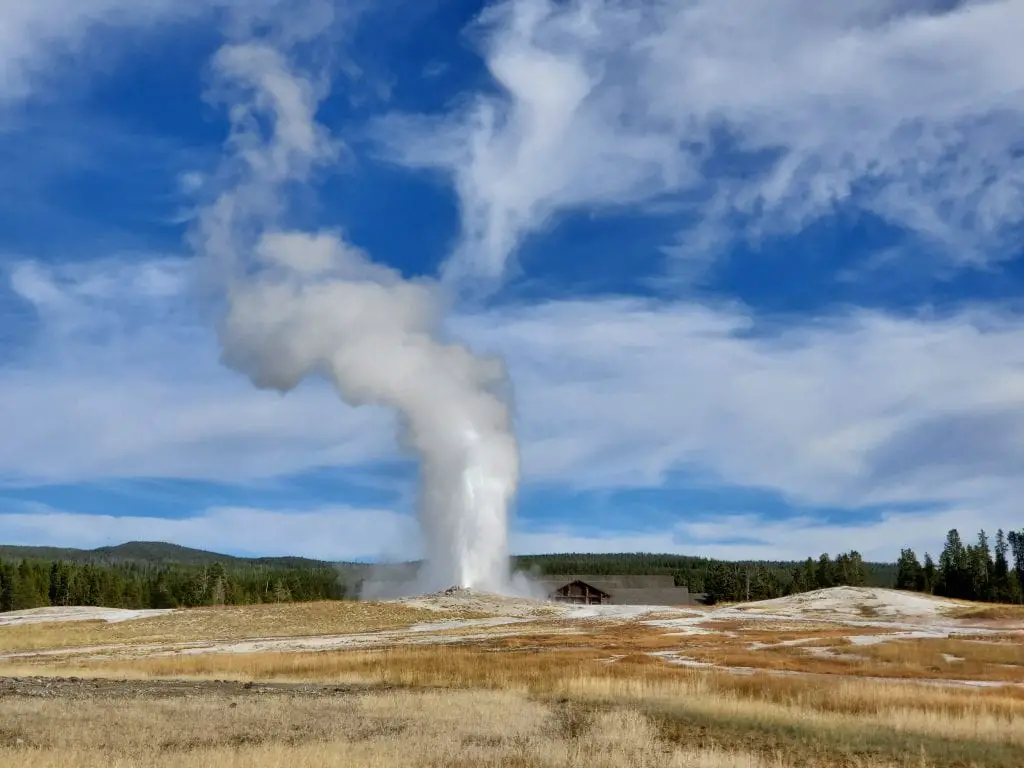 Old Faithful erupting at Yellowstone